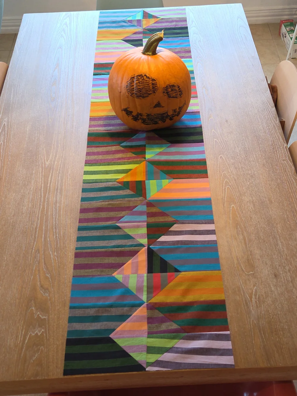 Vibrant Multicolor Geometric Stripe Table Runner